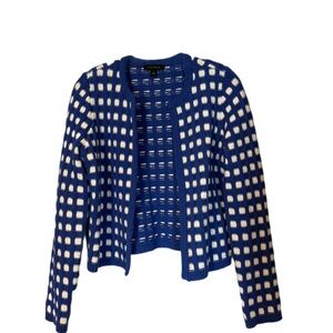 Ann Taylor Blue/White Geo Stitch Cardigan